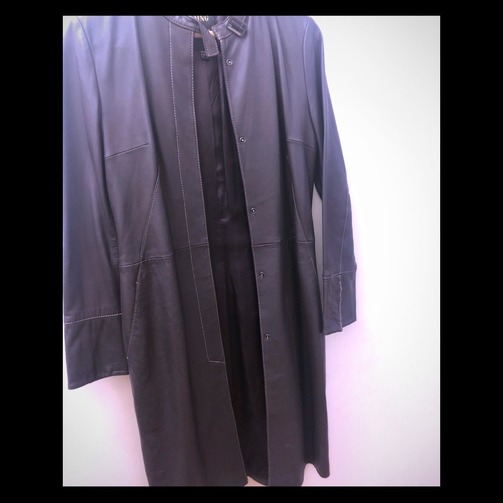 Leather long jacket from Mango.